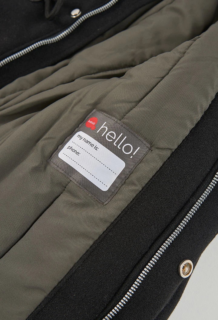 Duffle-coat drap garçon noir avec patch éclair