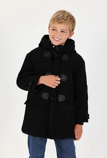 Duffle-coat drap garçon noir avec patch éclair