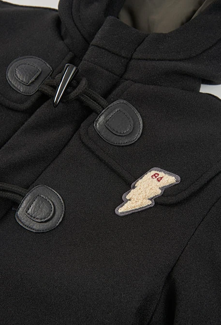 Duffle-coat drap garçon noir avec patch éclair
