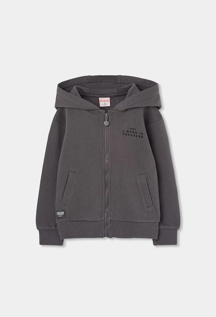 Giacca in spugna bambino grigia con cappuccio