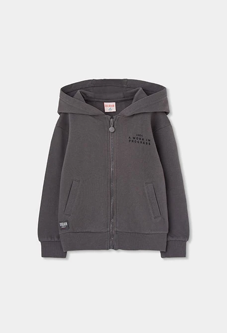 Grauer Plüsch-Kapuzenjacke für Jungen