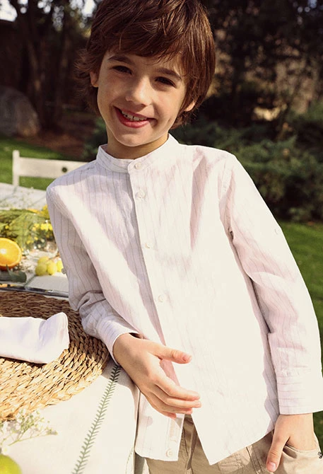 Camicia bambino in lino rigata