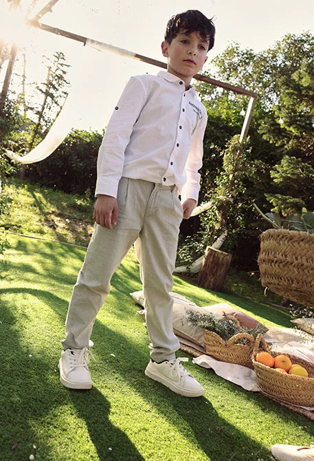 Pantaloni bambino lino grigio