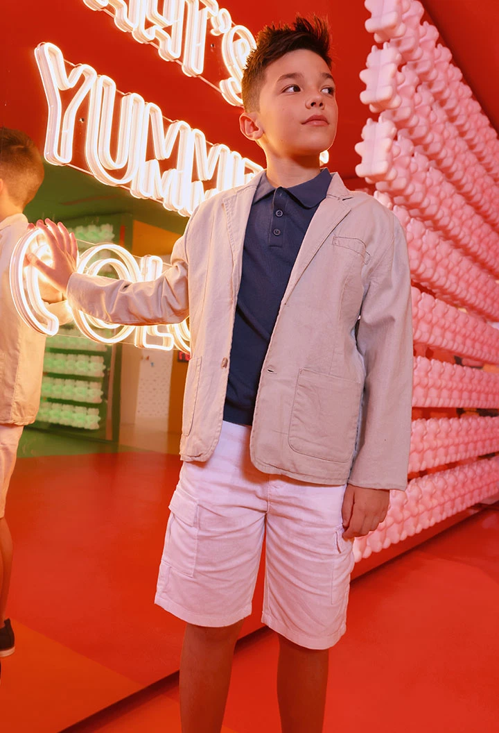 Blazer bambino di lino grigio