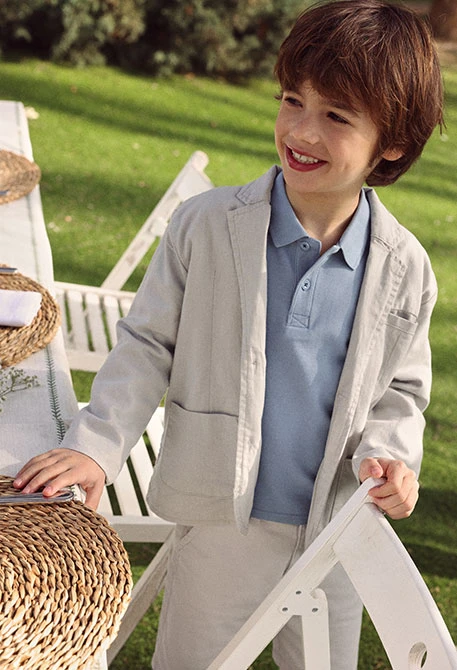 Blazer bambino di lino grigio