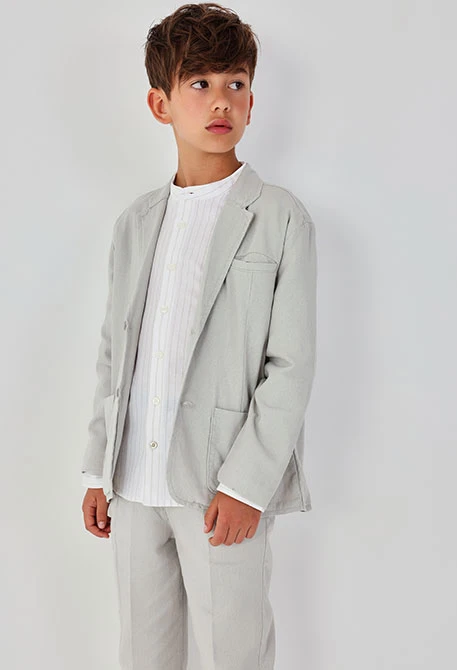 Americana niño de lino gris