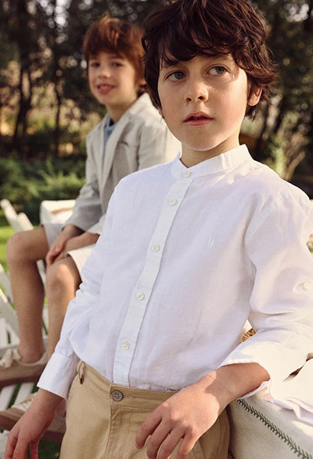 Chemise enfant lin manches longues blanc