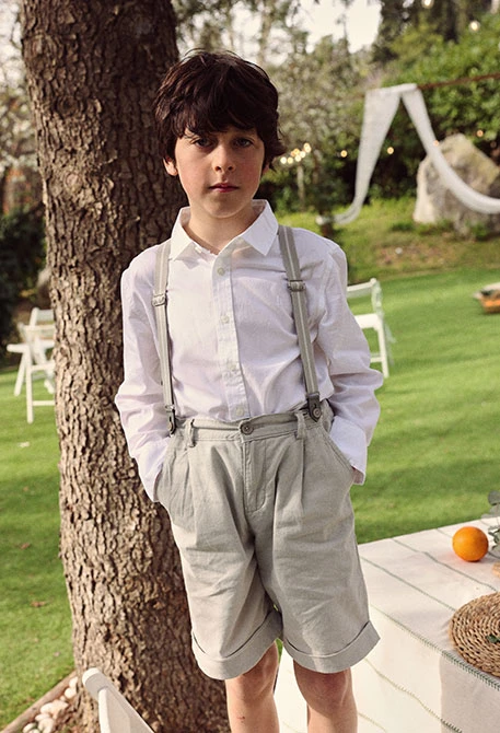 Grey linen braces Bermuda shorts