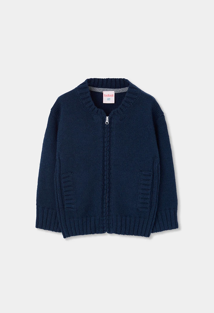 Veste en maille garçon bleu marine avec fermeture éclair