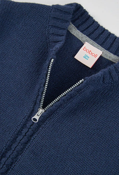 Veste en maille garçon bleu marine avec fermeture éclair