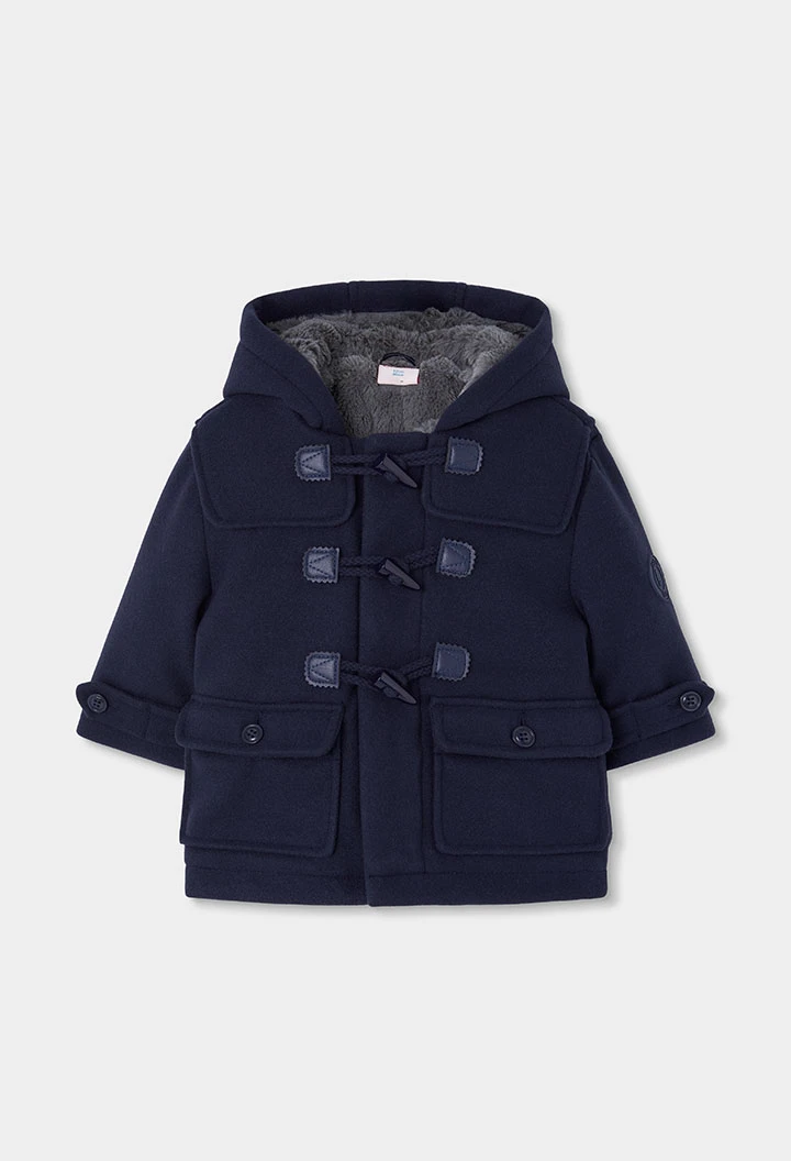 Duffle-coat en drap garçon bleu marine à capuche