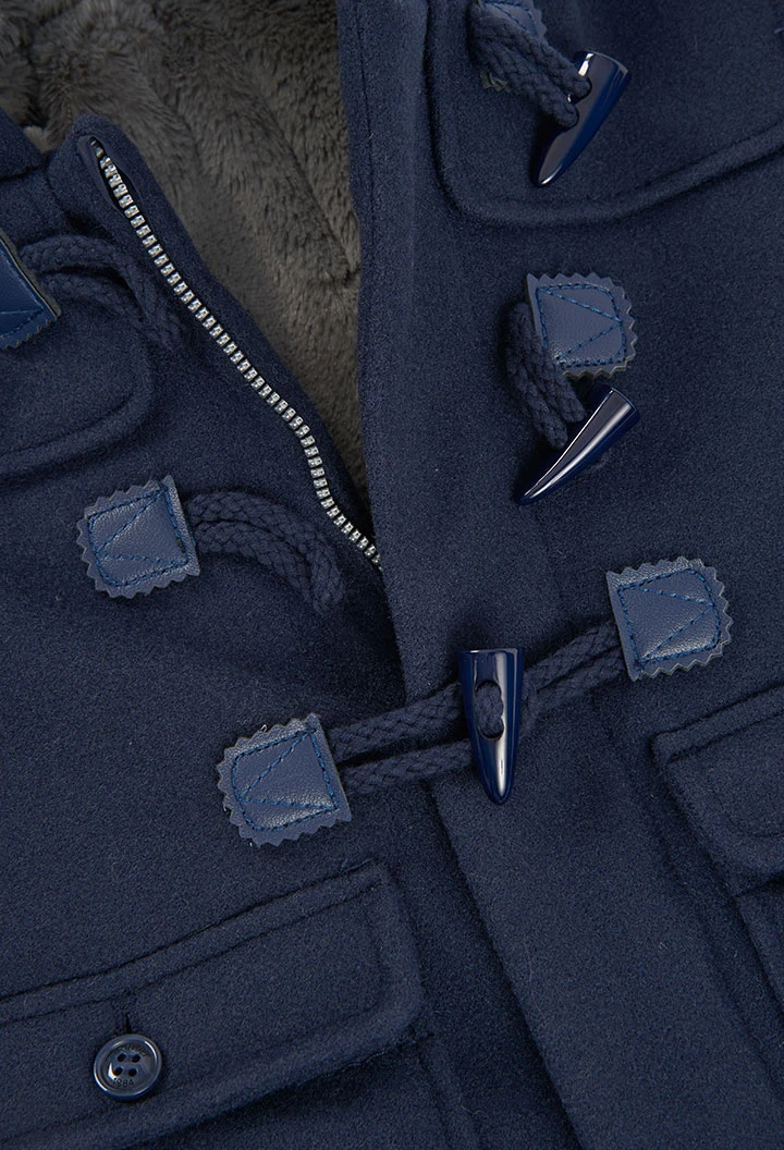 Duffle-coat en drap garçon bleu marine à capuche