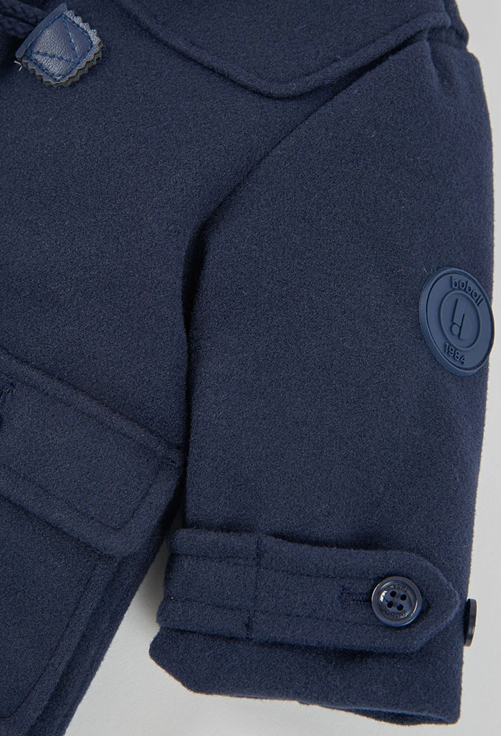 Duffle-coat en drap garçon bleu marine à capuche