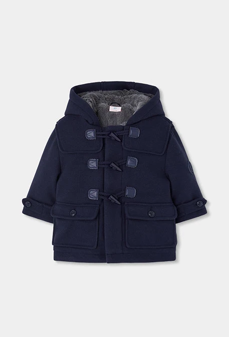 Duffle-coat en drap garçon bleu marine à capuche