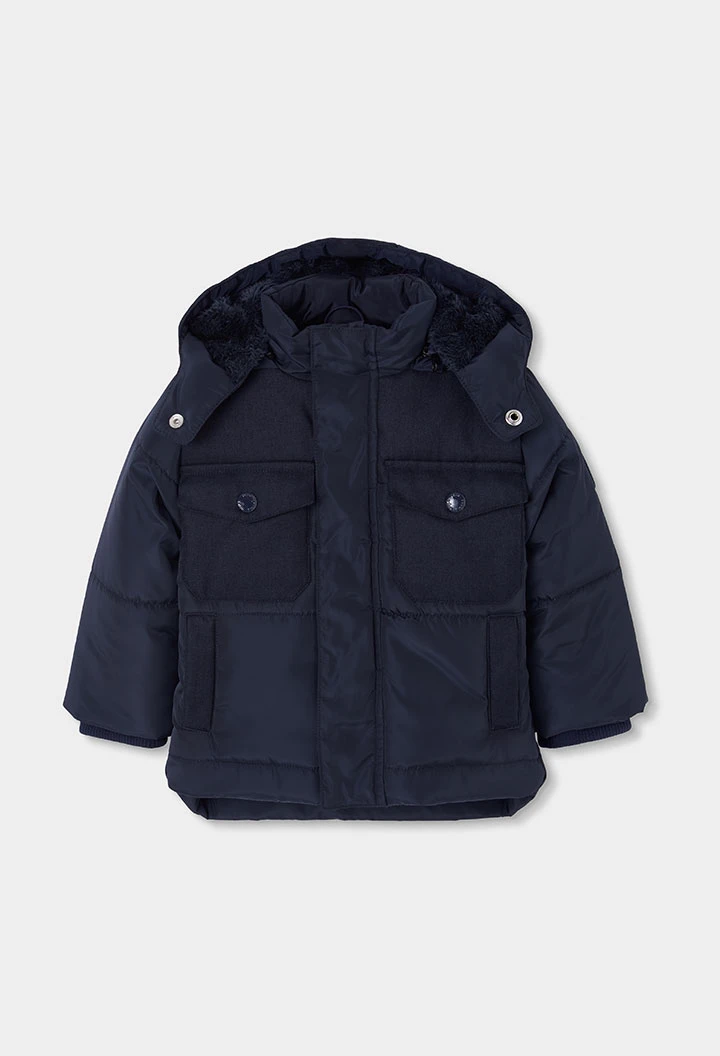 Parka en tissu technique garçon bleu marine à capuche