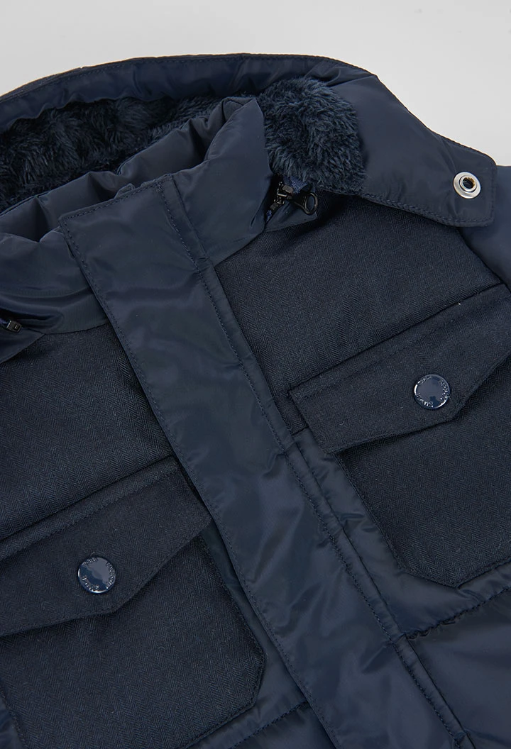 Parka en tissu technique garçon bleu marine à capuche
