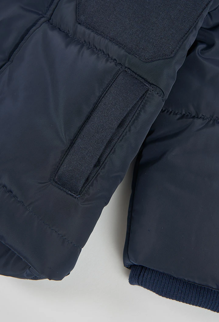 Parka en tissu technique garçon bleu marine à capuche