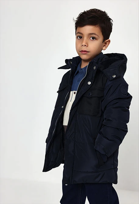 Parka teixit tècnic nen blau marí amb caputxa