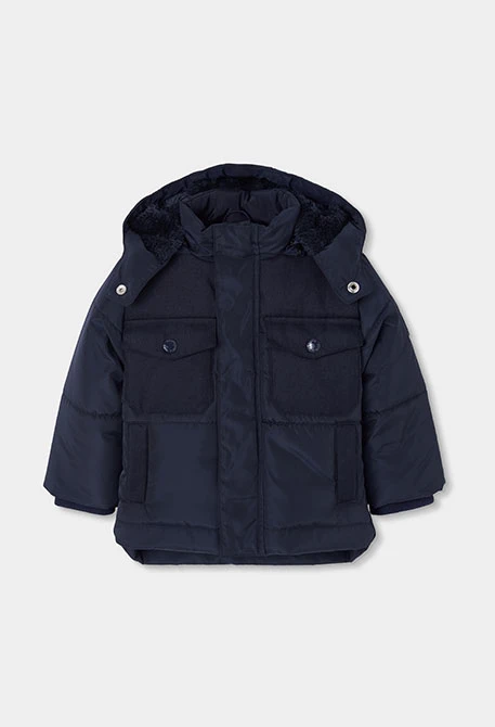 Parka en tissu technique garçon bleu marine à capuche