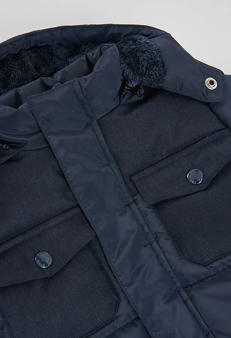 Parka en tissu technique garçon bleu marine à capuche