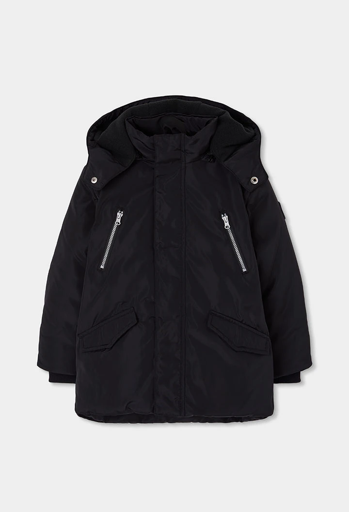 Parka en tissu technique garçon noire à capuche