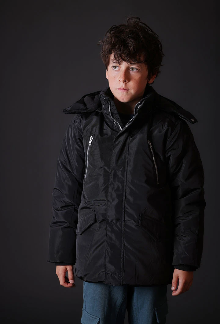 Parka en tissu technique garçon noire à capuche