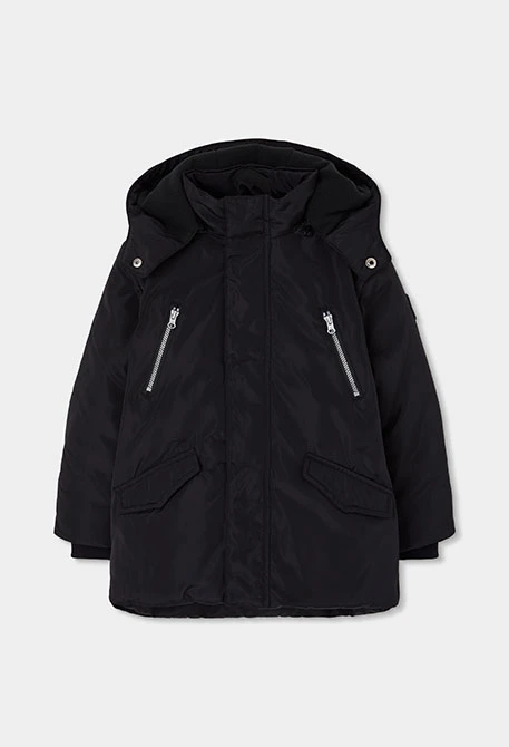 Parka en tissu technique garçon noire à capuche