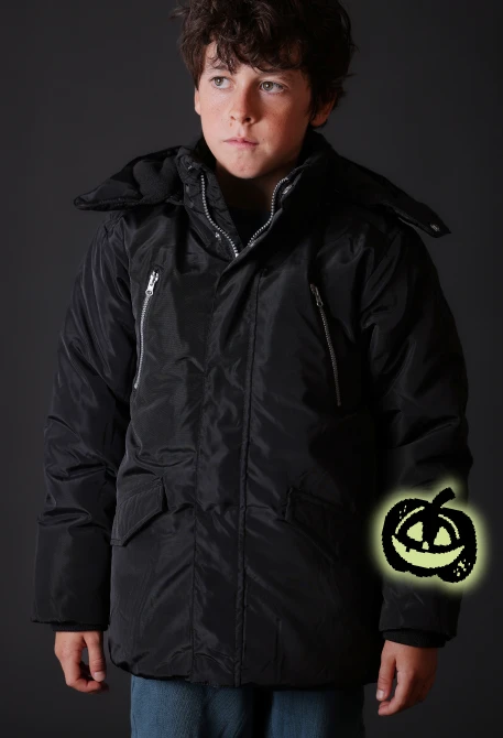 Parka in tessuto tecnico bambino nero con cappuccio