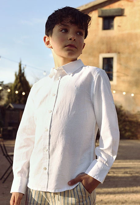 Camicia di bambino lino bianco