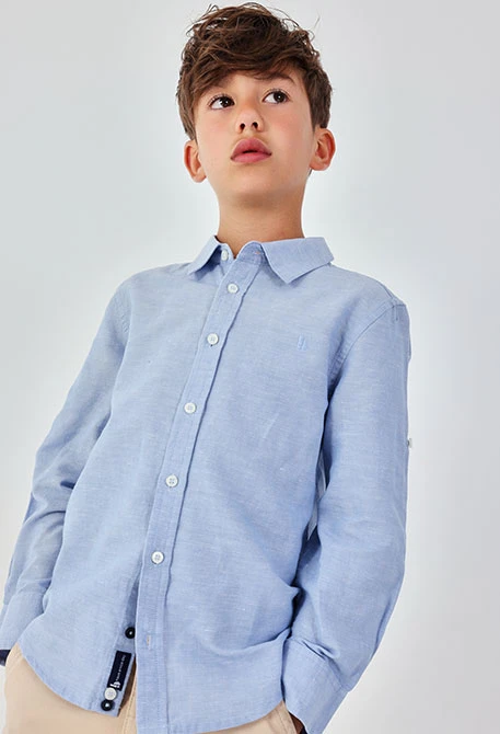 Camisa de linho azul claro menino