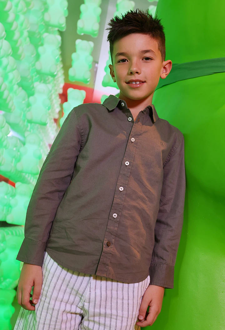 Camicia bambino lino marrone