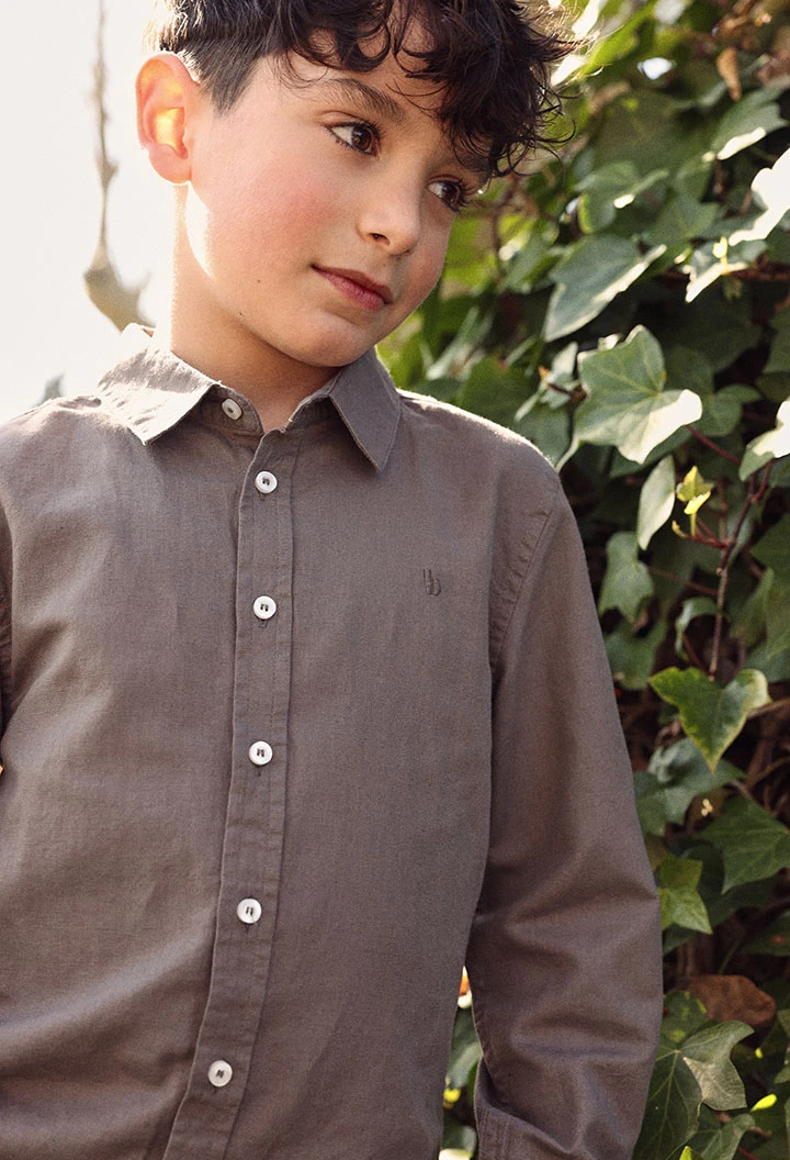 Chemise enfant lin marron