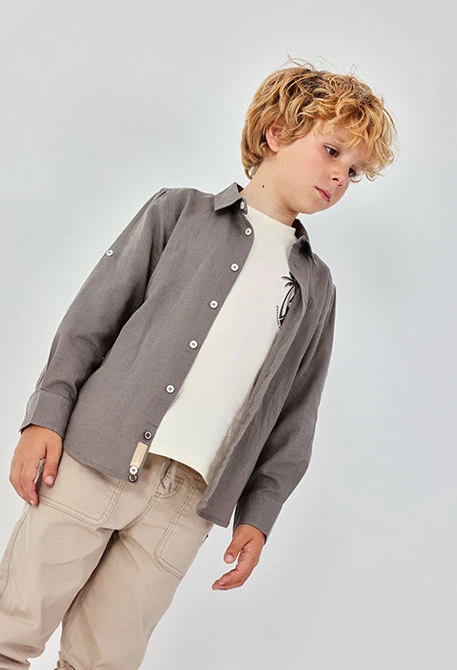 Camisa niño lino marrón