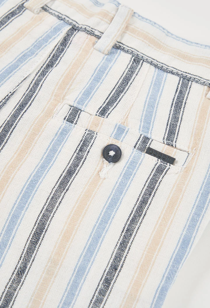 Multicoloured striped linen Bermuda shorts