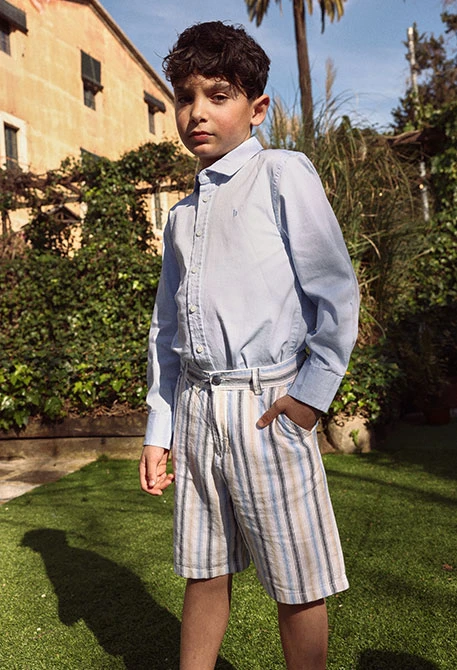 Multicoloured striped linen Bermuda shorts