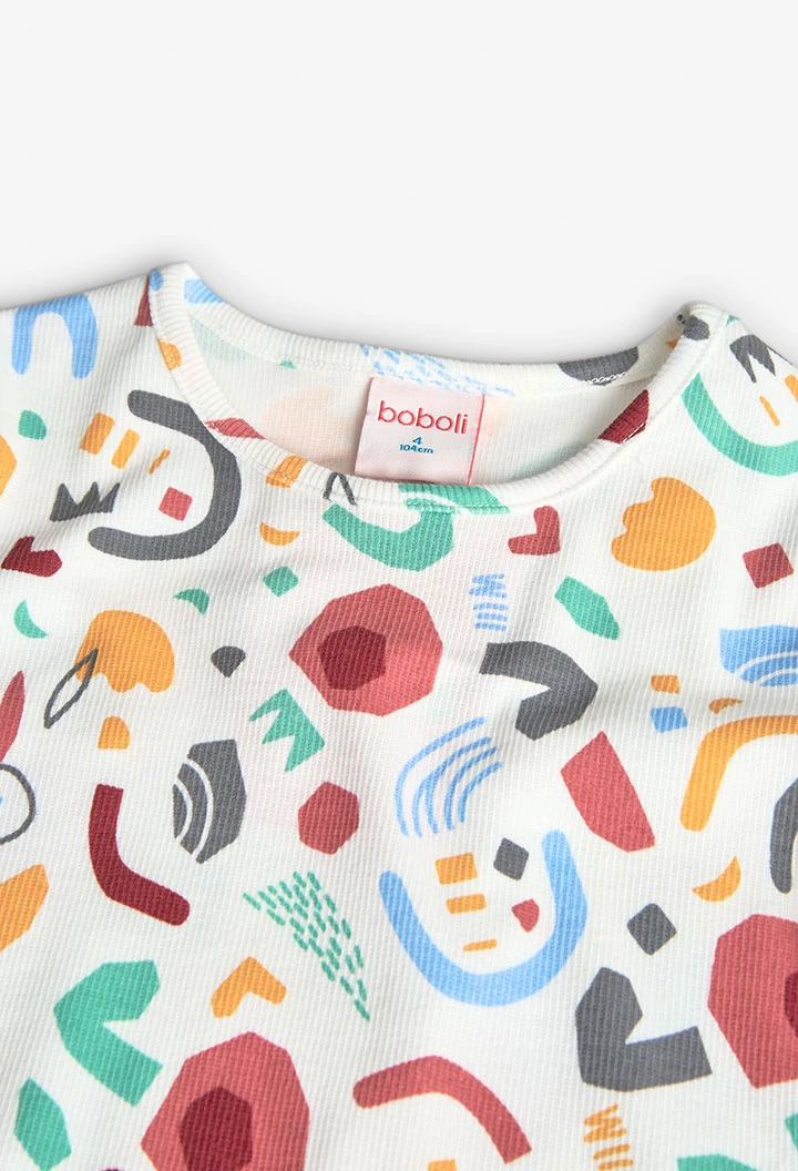 Pijama canelado para menina com estampado em multicolor