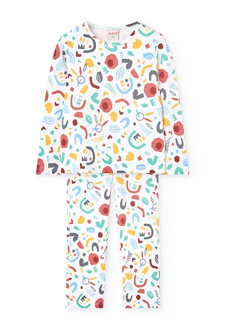 Pijama canelado para menina com estampado em multicolor