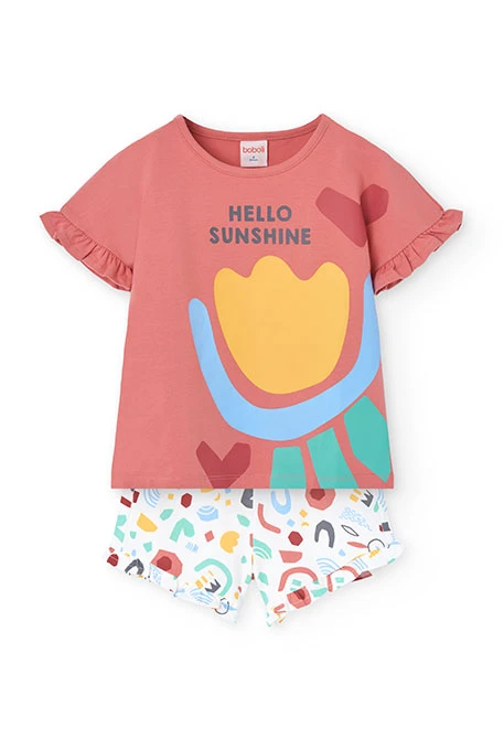Pigiama in maglia a maniche corte per bambina di colore rosa