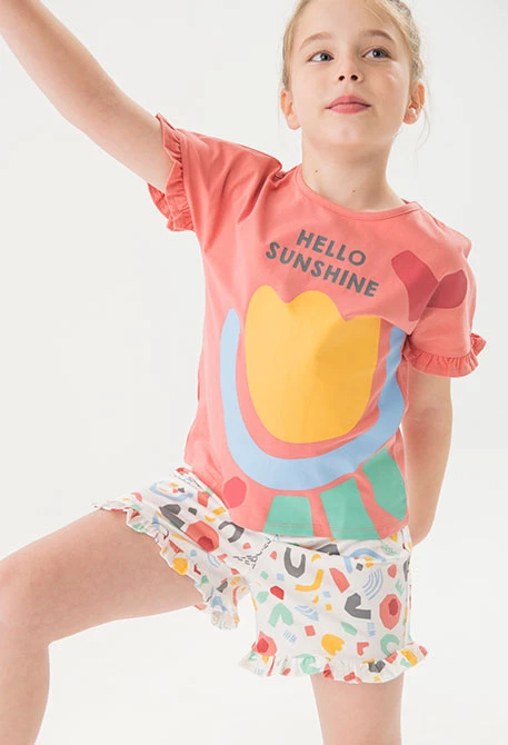 Pyjama en maille à manches courtes pour fille en couleur rose