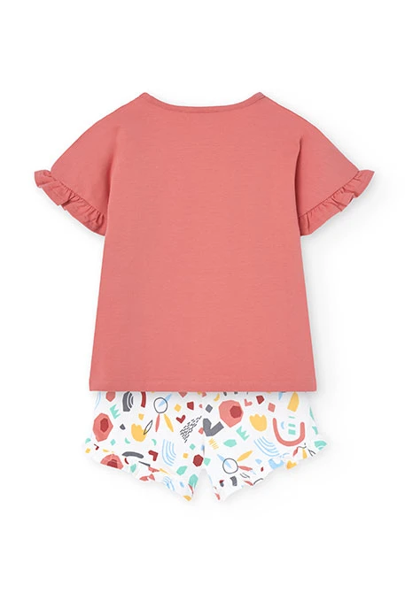 Pijama de punto manga corta para niña en color rosa