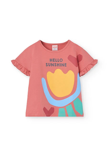 Pijama de punto manga corta para niña en color rosa