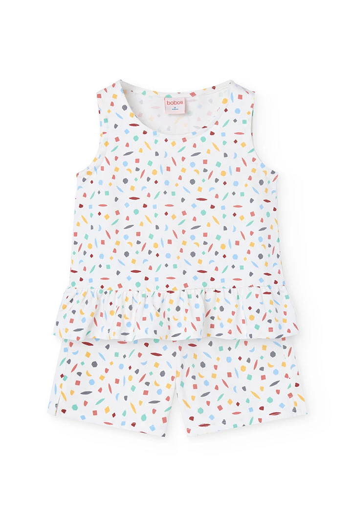 Pigiama a bretelle in maglia per bambina con stampa multicolore