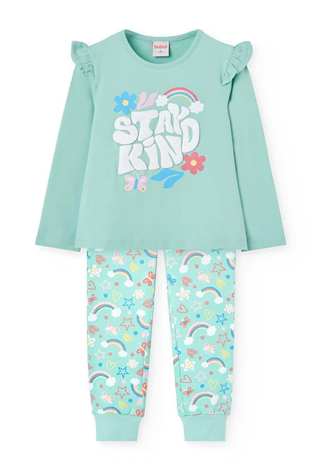 Pijama de punto para niña en color verde
