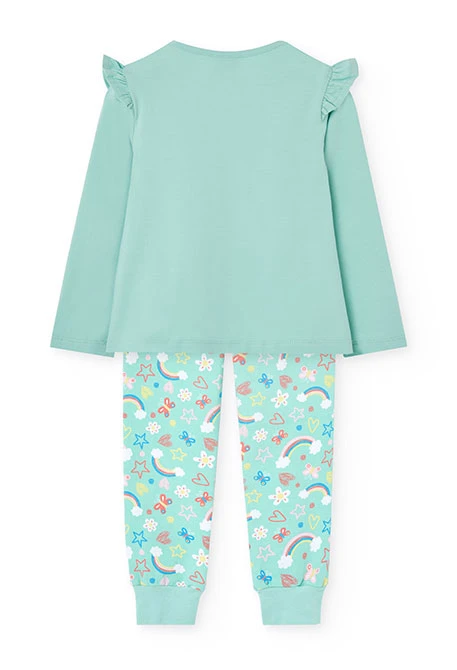 Pijama de punto para niña en color verde