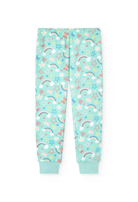 Pijama de punto para niña en color verde