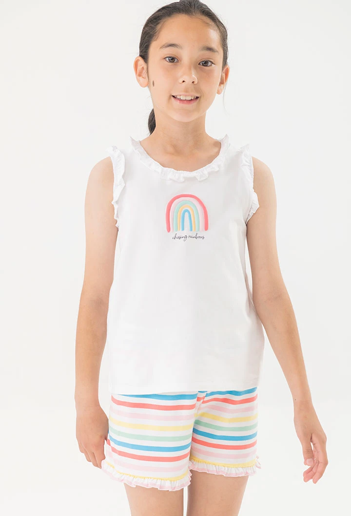 Pigiama di maglia senza maniche per bambina di colore bianco