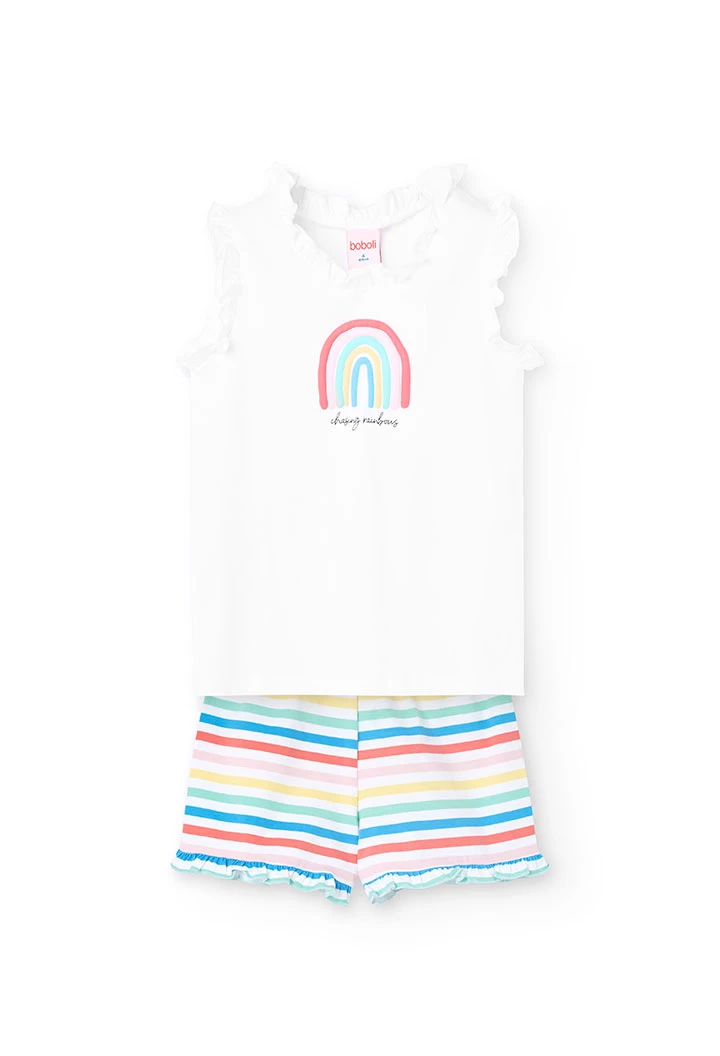 Pigiama di maglia senza maniche per bambina di colore bianco