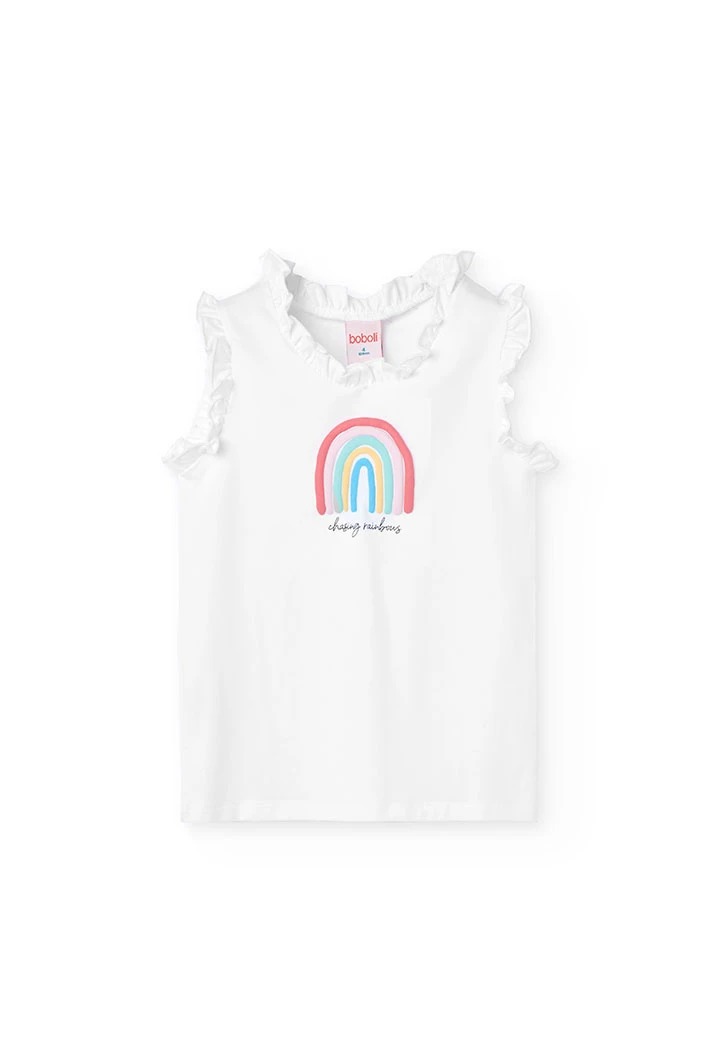 Pigiama di maglia senza maniche per bambina di colore bianco