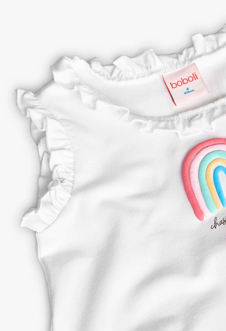 Pigiama di maglia senza maniche per bambina di colore bianco