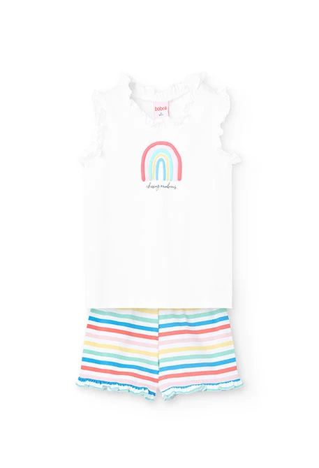 Pijama de punto de tirantes para niña en color blanco